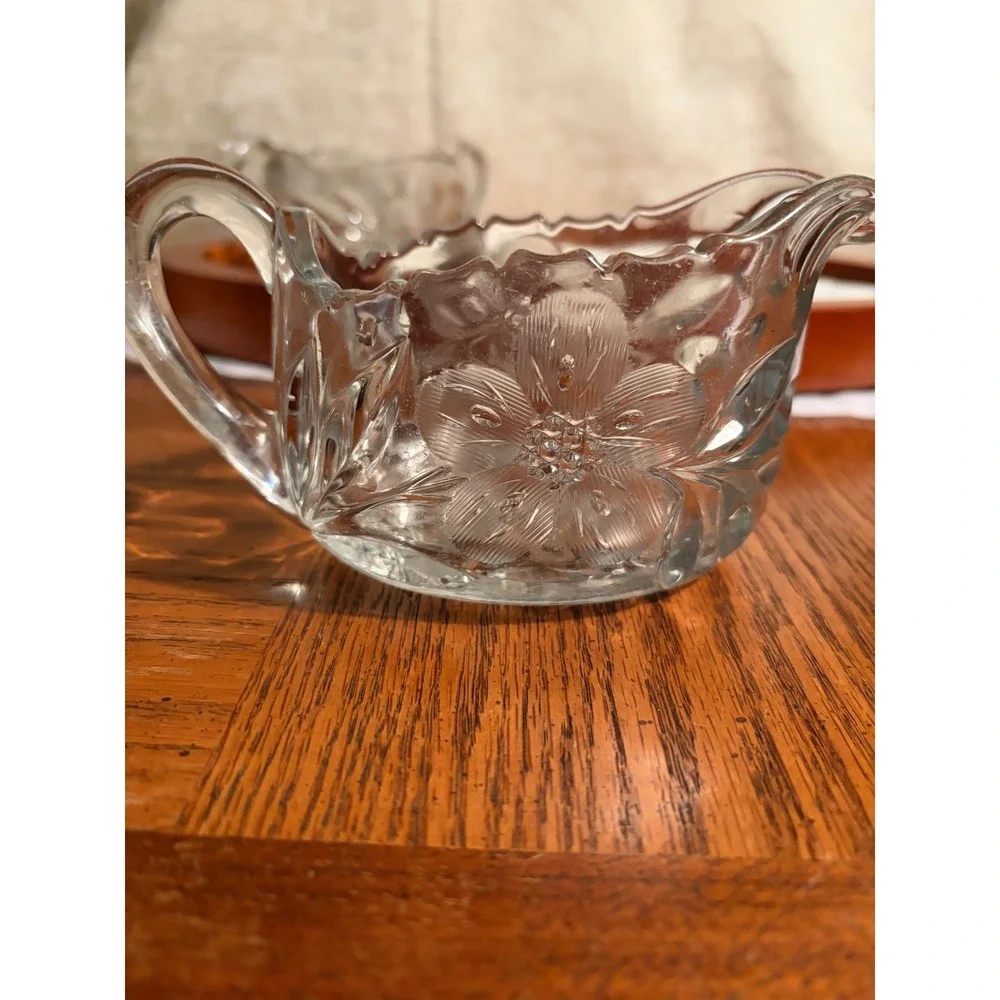ABP  Floral Pressed Glass Creamer and Sugar Bowl Set